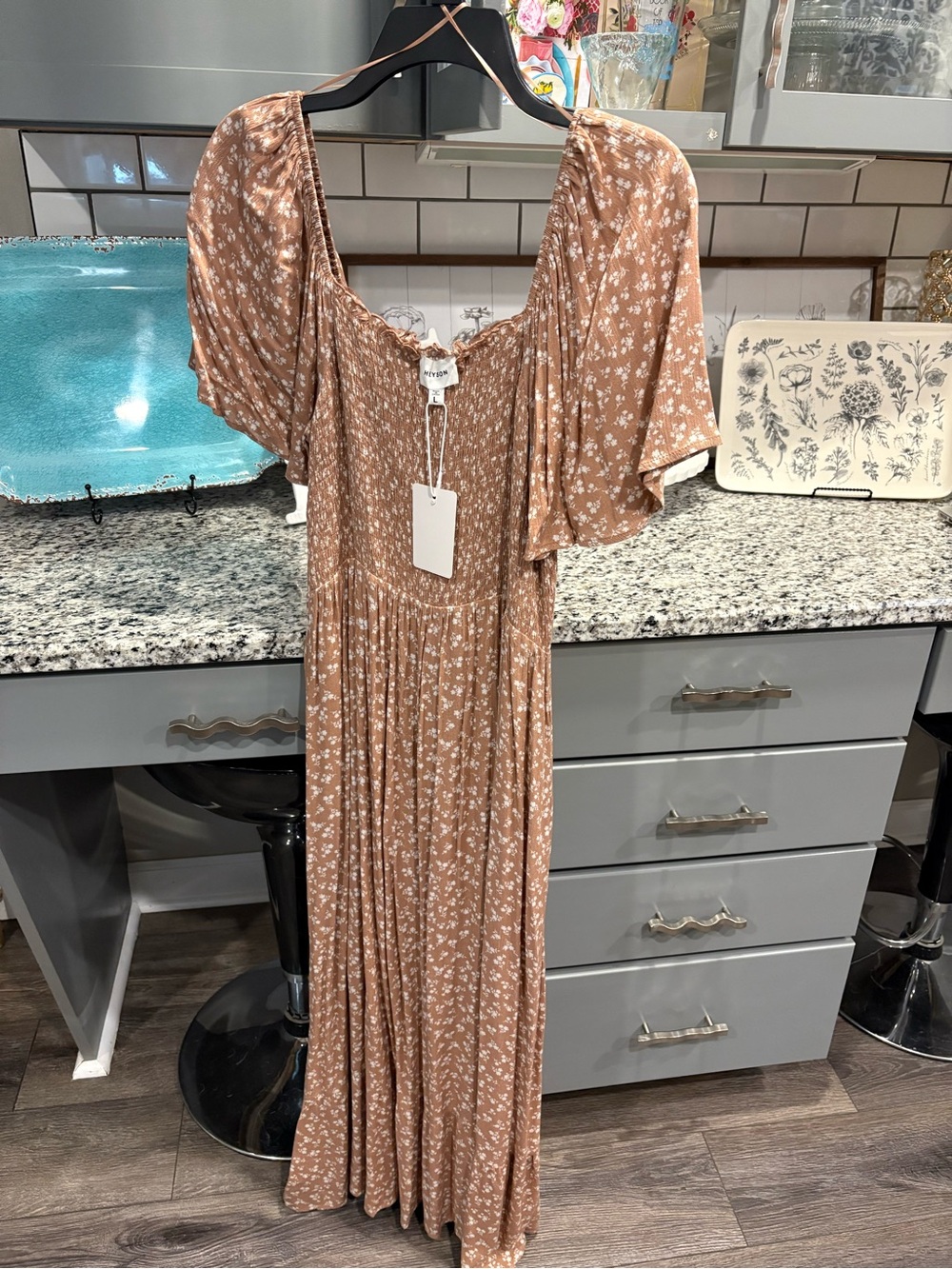 Boho Floral Maxi Dress in Taupe - Picture 6 of 8